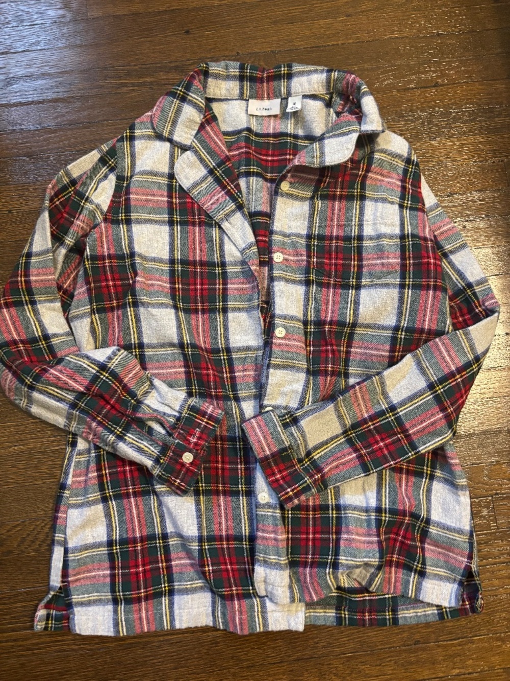 LL Bean Flannel Plaid Pajama Top, Medium Tall, Red Green Grey